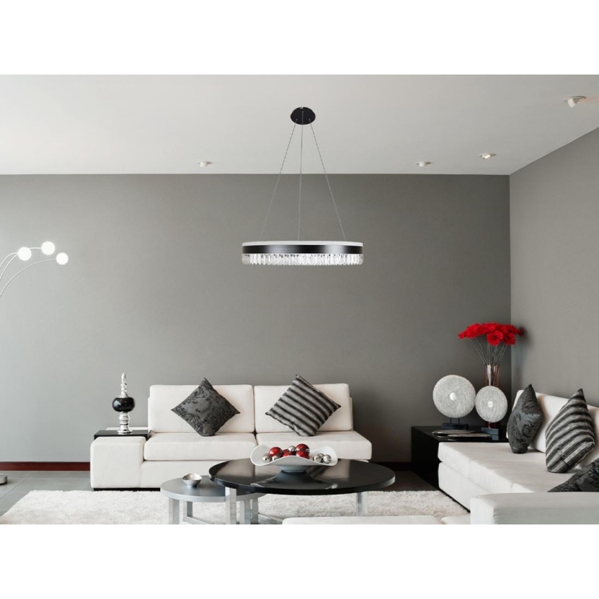 LED Stmievateľný krištáľový luster na lanku LED/80W/230V 3000-6500K čierna + diaľkové ovládanie