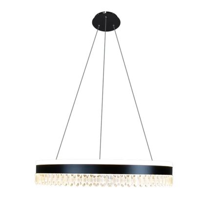 LED Stmievateľný krištáľový luster na lanku LED/80W/230V 3000-6500K čierna + diaľkové ovládanie