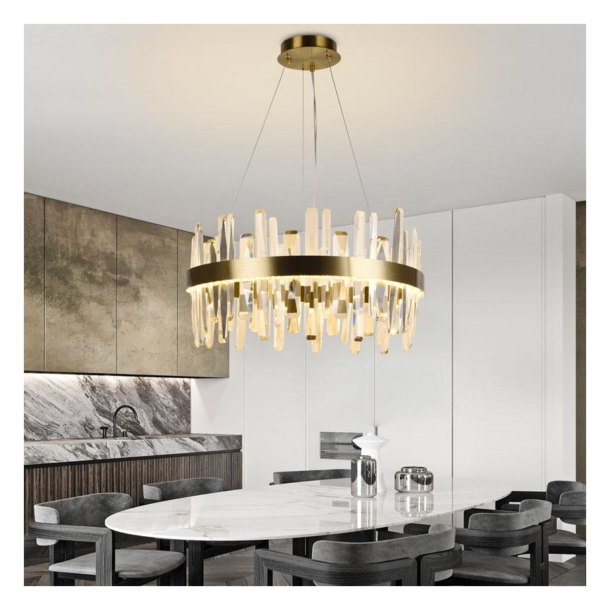 LED Stmievateľný krištáľový luster na lanku LED/80W/230V 3000-6500K zlatá + diaľkové ovládanie