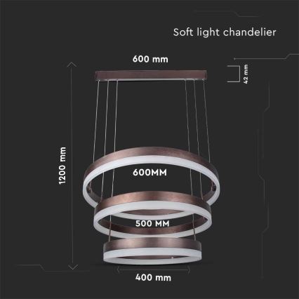 LED Stmievateľný luster na lanku LED/86W/230V 3000K hnedá