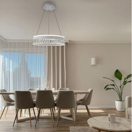 LED Stmievateľný krištáľový luster na lanku LED/90W/230V 3000-6500K biela + diaľkové ovládanie