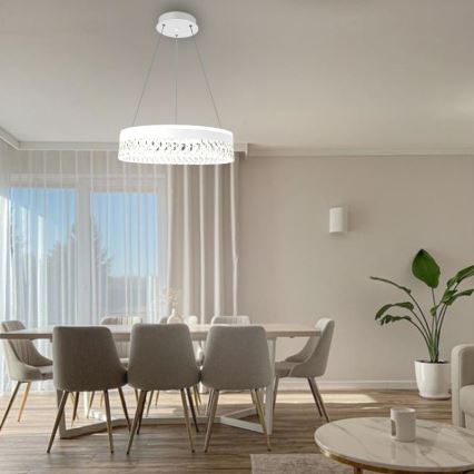 LED Stmievateľný krištáľový luster na lanku LED/90W/230V 3000-6500K biela + diaľkové ovládanie