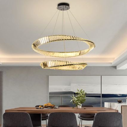 LED Stmievateľný krištáľový luster na lanku LED/90W/230V 3000-6500K lesklý chróm + diaľkové ovládanie