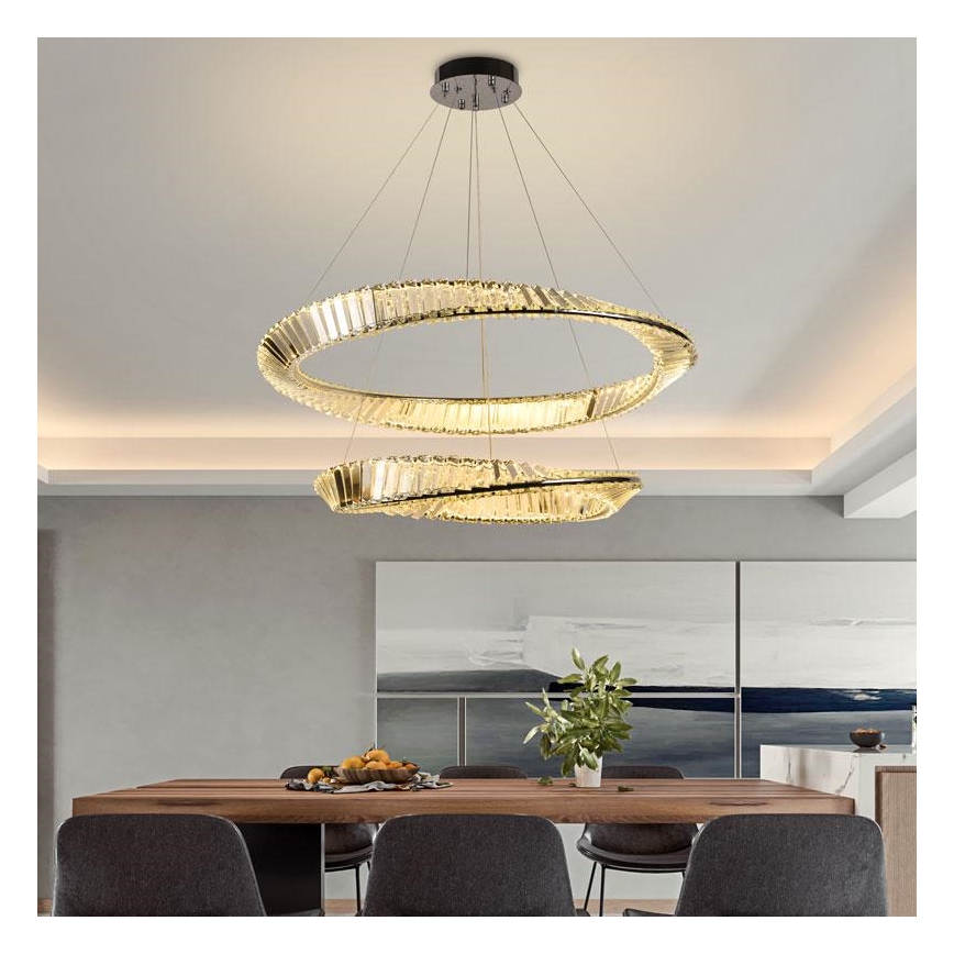 LED Stmievateľný krištáľový luster na lanku LED/90W/230V 3000-6500K lesklý chróm + diaľkové ovládanie