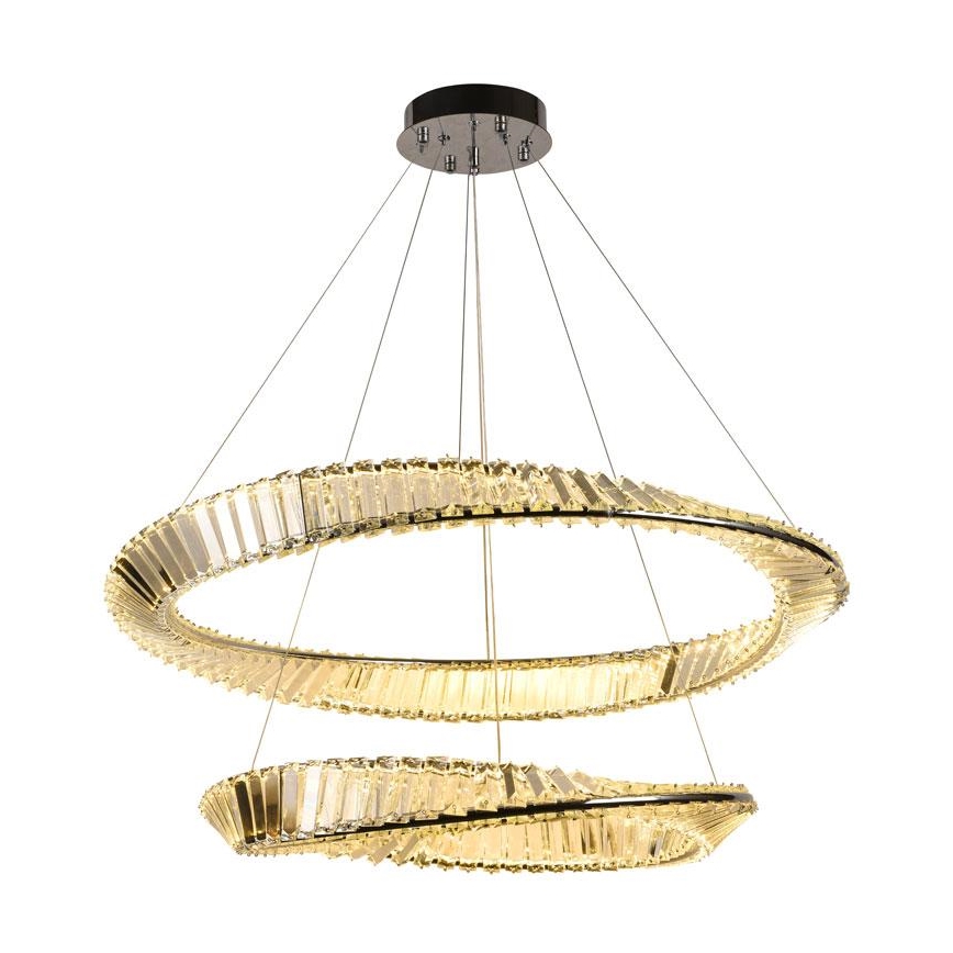 LED Stmievateľný krištáľový luster na lanku LED/90W/230V 3000-6500K lesklý chróm + diaľkové ovládanie