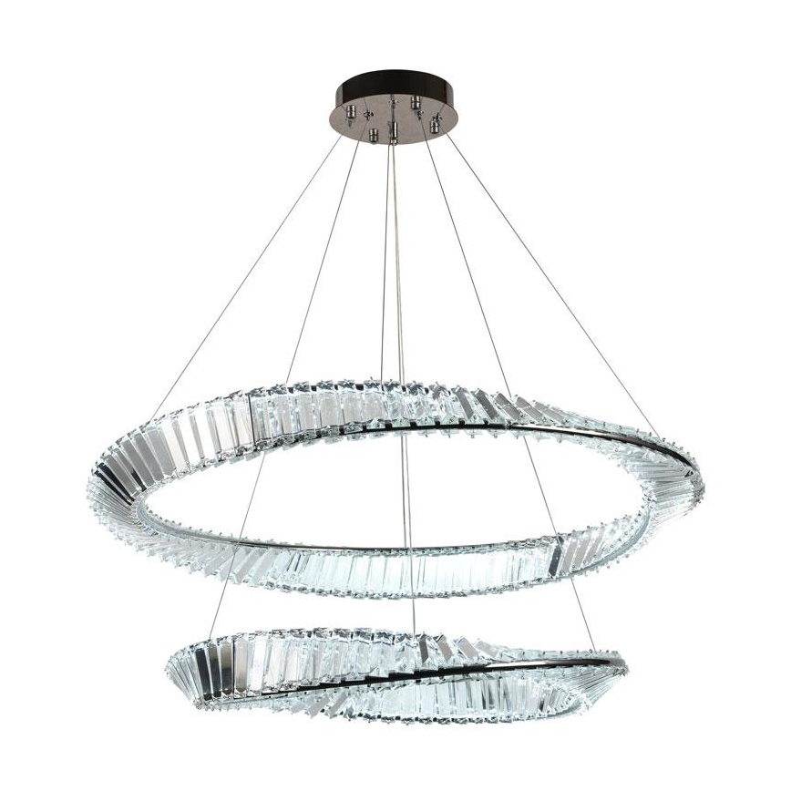 LED Stmievateľný krištáľový luster na lanku LED/90W/230V 3000-6500K lesklý chróm + diaľkové ovládanie