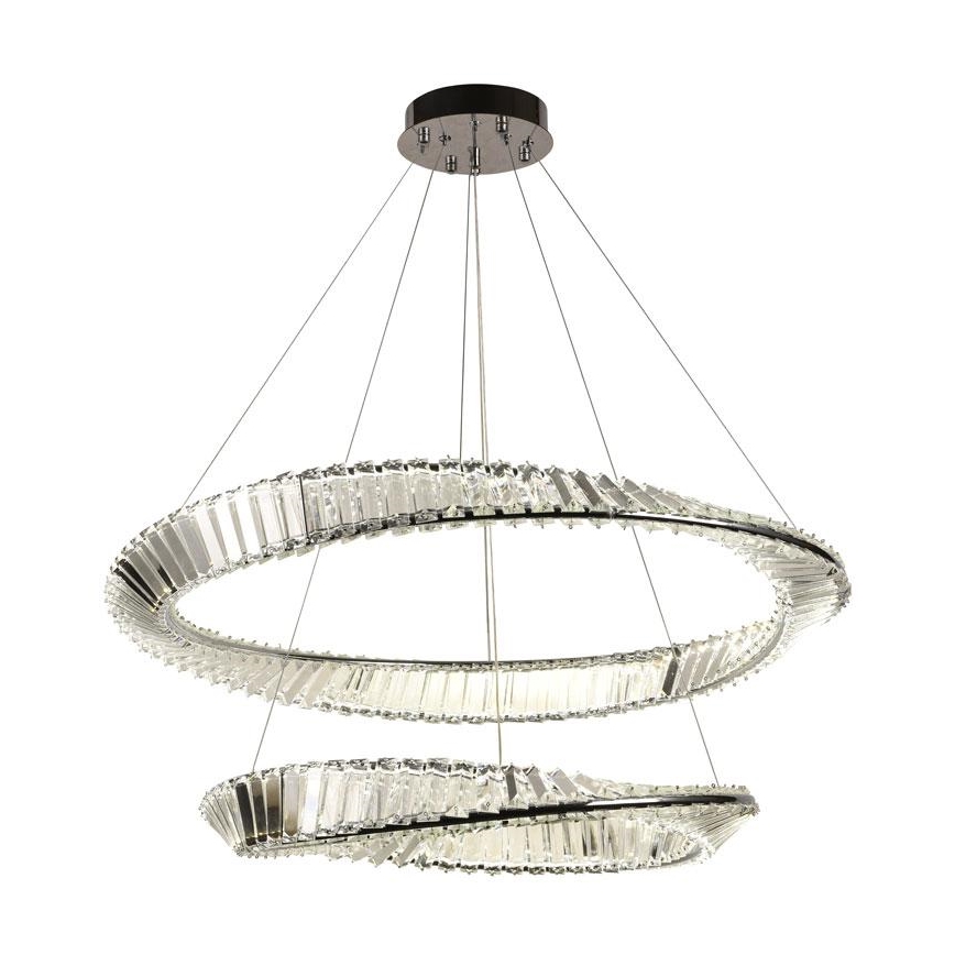 LED Stmievateľný krištáľový luster na lanku LED/90W/230V 3000-6500K lesklý chróm + diaľkové ovládanie