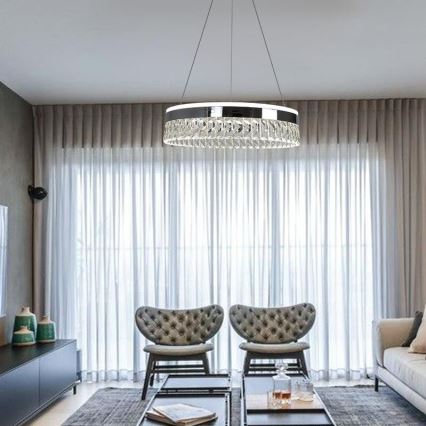 LED Stmievateľný krištáľový luster na lanku LED/90W/230V 3000-6500K lesklý chróm + diaľkové ovládanie