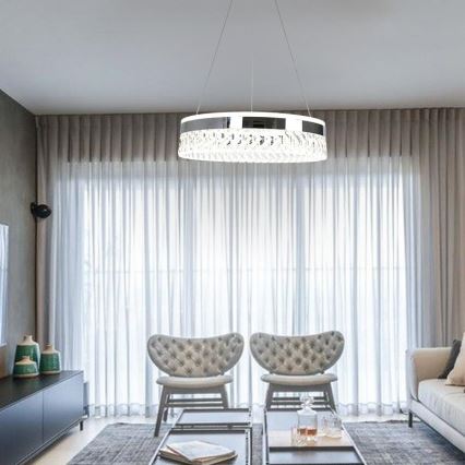 LED Stmievateľný krištáľový luster na lanku LED/90W/230V 3000-6500K lesklý chróm + diaľkové ovládanie