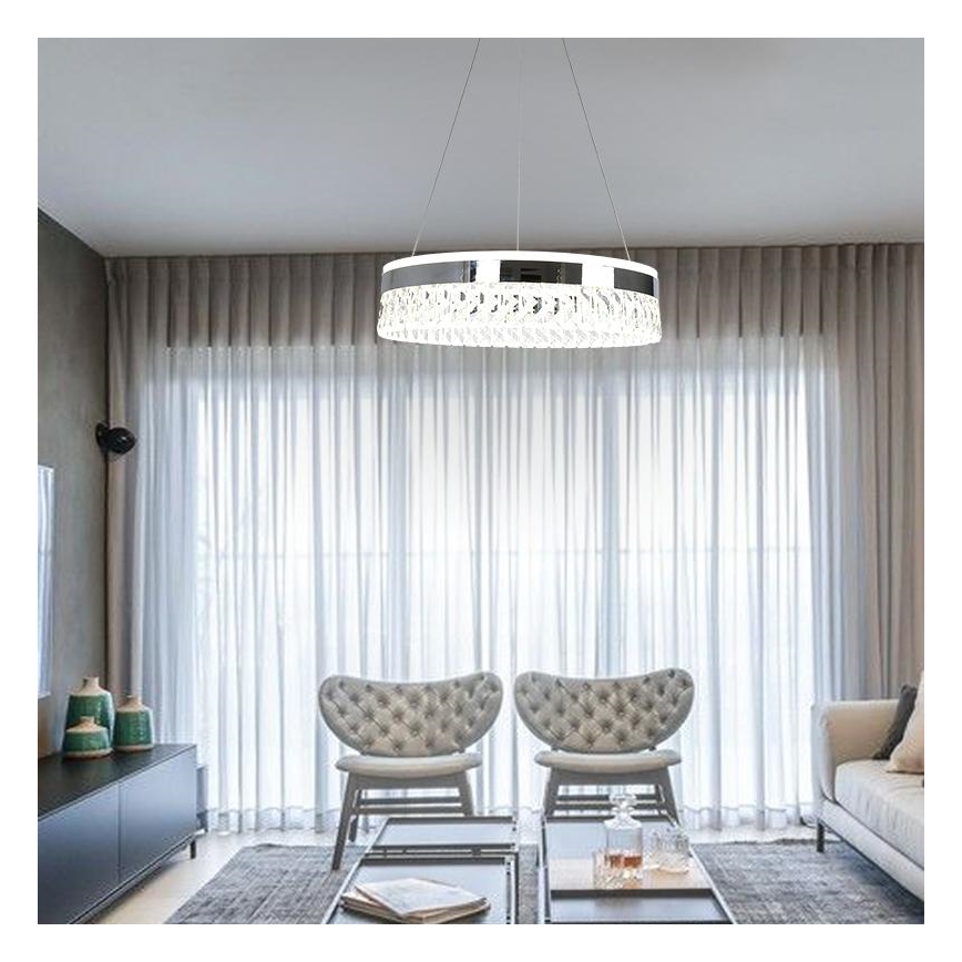 LED Stmievateľný krištáľový luster na lanku LED/90W/230V 3000-6500K lesklý chróm + diaľkové ovládanie