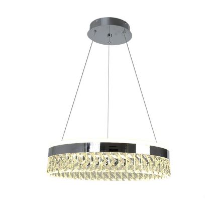 LED Stmievateľný krištáľový luster na lanku LED/90W/230V 3000-6500K lesklý chróm + diaľkové ovládanie