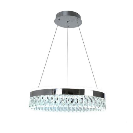 LED Stmievateľný krištáľový luster na lanku LED/90W/230V 3000-6500K lesklý chróm + diaľkové ovládanie