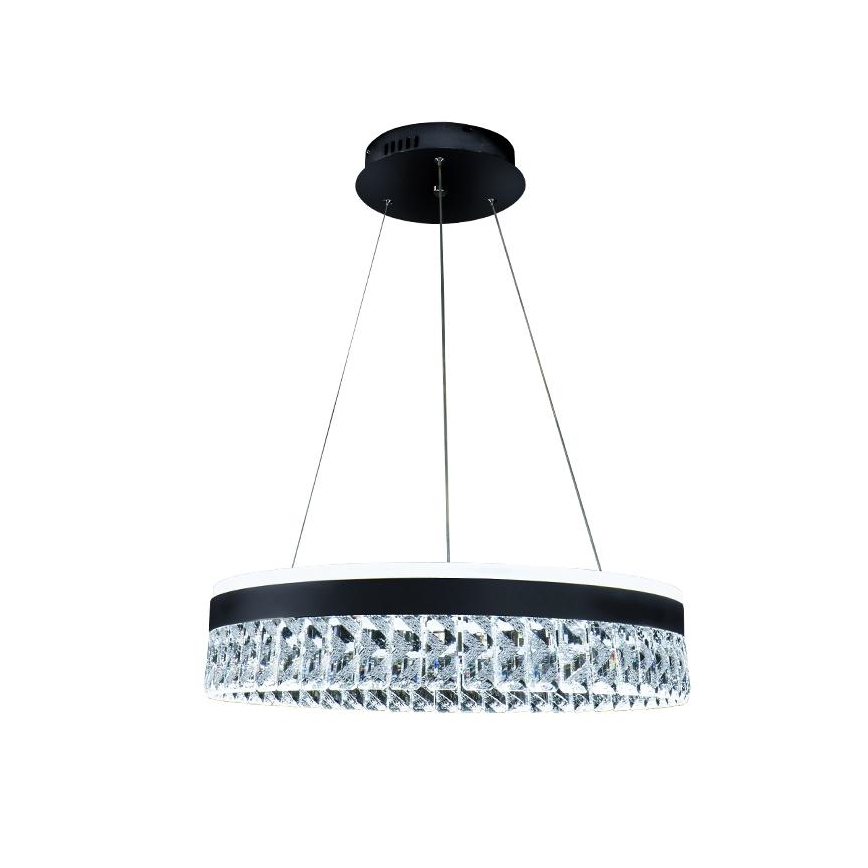 LED Stmievateľný krištáľový luster na lanku LED/90W/230V 3000-6500K čierna + diaľkové ovládanie