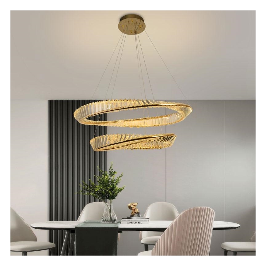 LED Stmievateľný krištáľový luster na lanku LED/90W/230V 3000-6500K zlatá/chróm + diaľkové ovládanie