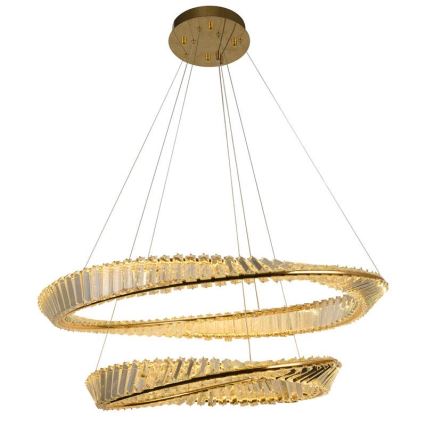 LED Stmievateľný krištáľový luster na lanku LED/90W/230V 3000-6500K zlatá/chróm + diaľkové ovládanie