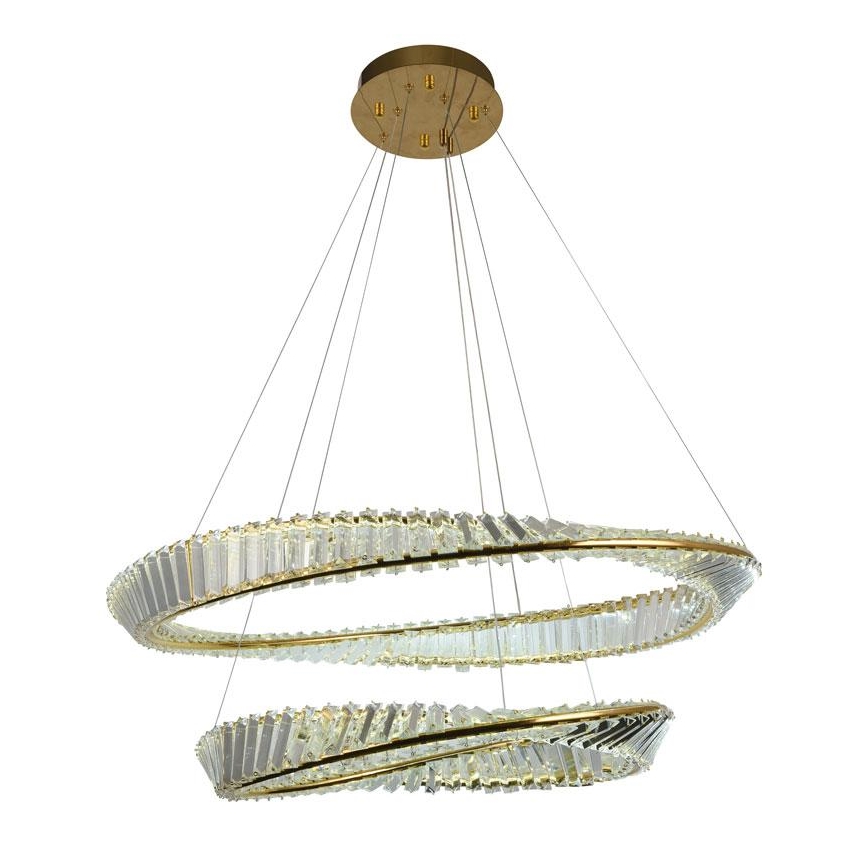 LED Stmievateľný krištáľový luster na lanku LED/90W/230V 3000-6500K zlatá/chróm + diaľkové ovládanie
