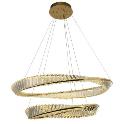 LED Stmievateľný krištáľový luster na lanku LED/90W/230V 3000-6500K zlatá/chróm + diaľkové ovládanie