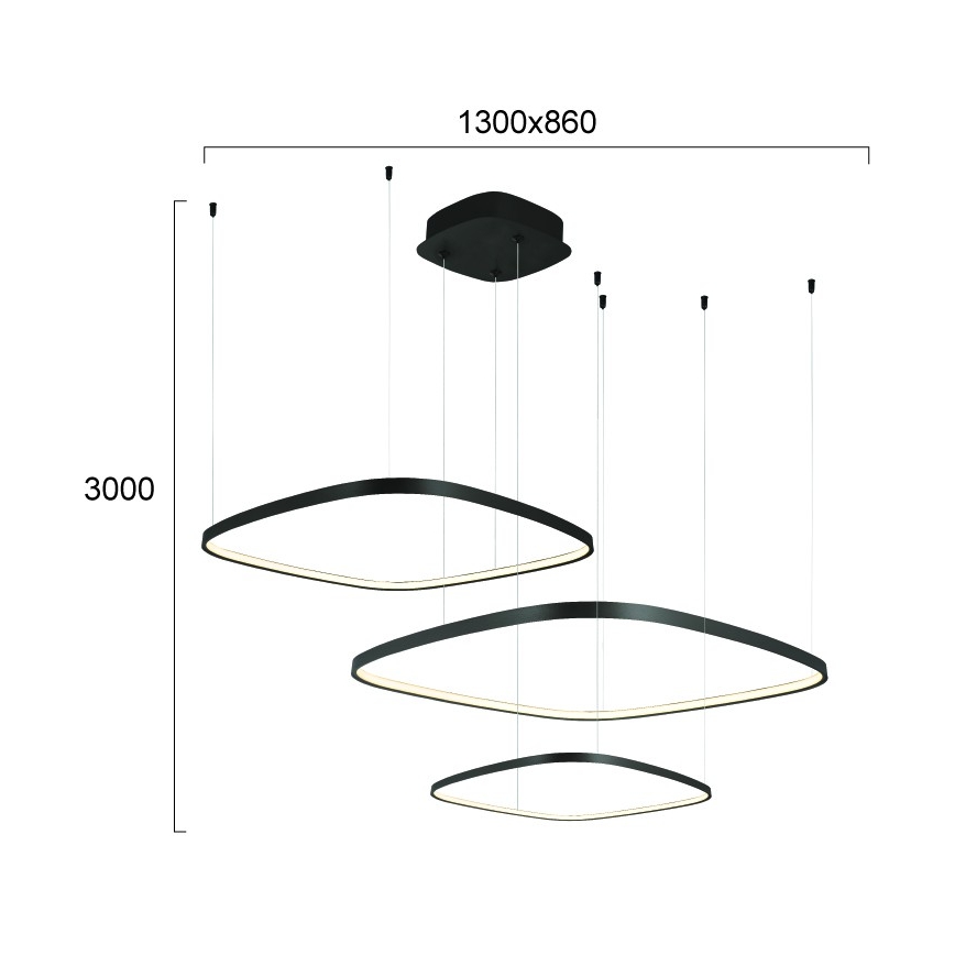 Stmievateľný LED luster na lankách LORENZO LED/70W/230V 3000/4000/6000K čierny + diaľkové ovládanie