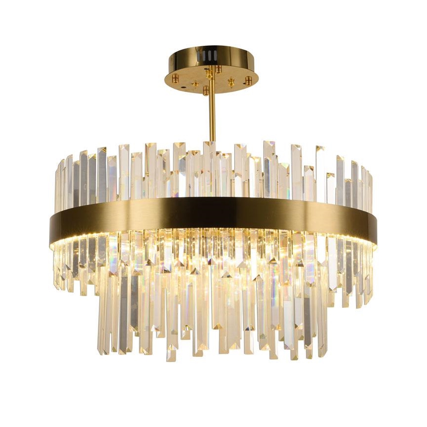 LED Stmievateľný krištáľový luster na tyči LED/80W/230V 3000-6500K zlatá + diaľkové ovládanie
