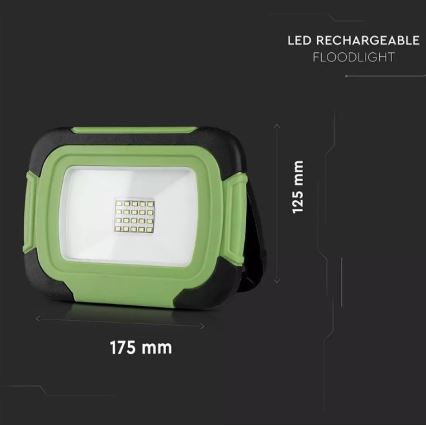 LED Stmievateľný nabíjací reflektor SAMSUNG CHIP + funkcia SOS LED/20W/3,7V/USB IP44 4000K zelená