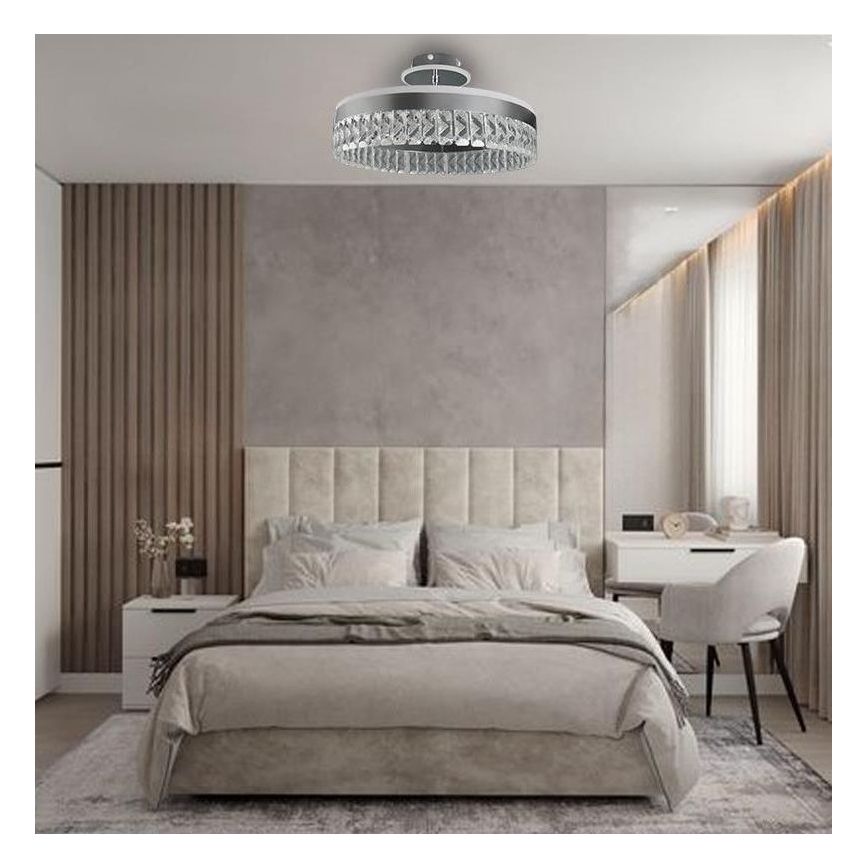 LED Stmievateľný krištáľový prisadený luster LED/75W/230V 3000-6500K matný chróm + diaľkové ovládanie