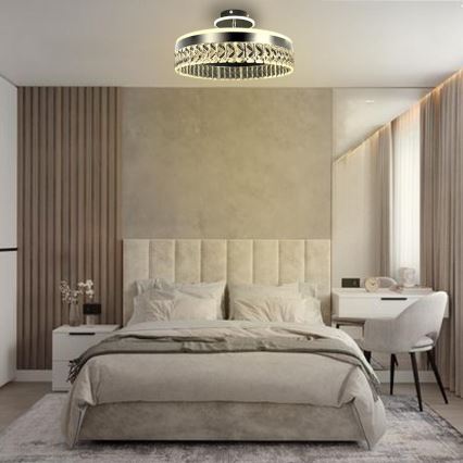 LED Stmievateľný krištáľový prisadený luster LED/75W/230V 3000-6500K matný chróm + diaľkové ovládanie