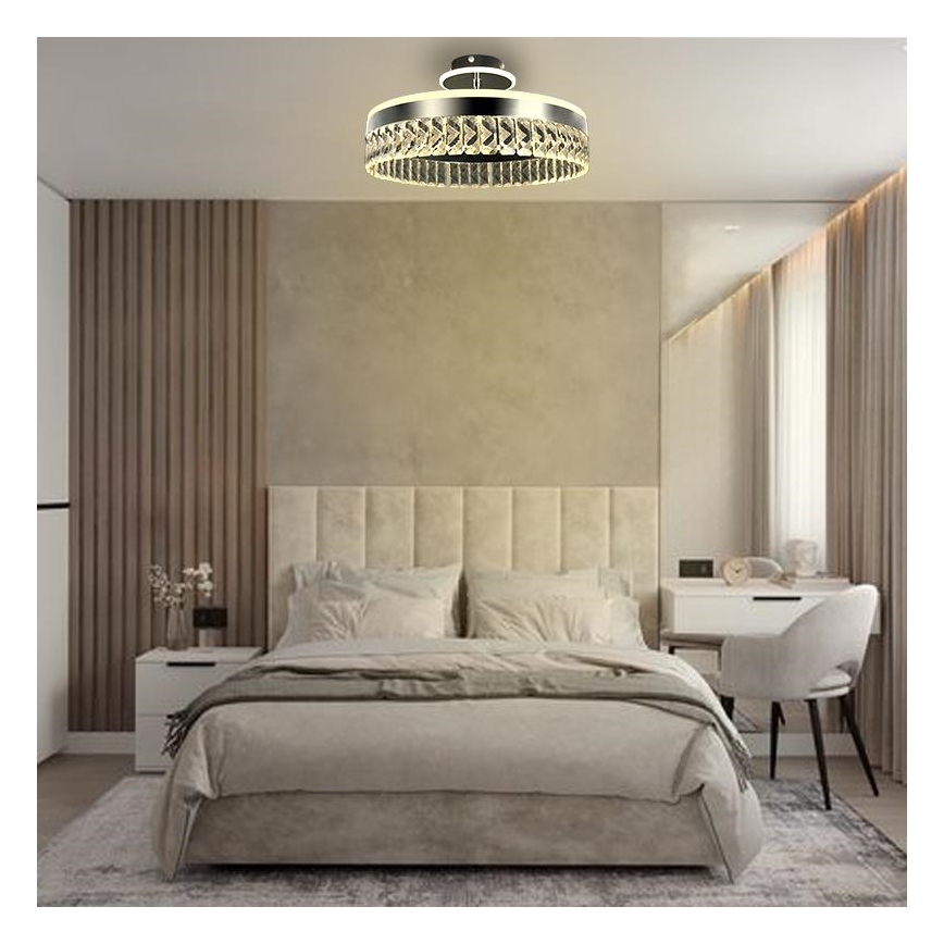 LED Stmievateľný krištáľový prisadený luster LED/75W/230V 3000-6500K matný chróm + diaľkové ovládanie