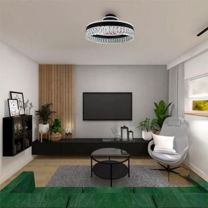 LED Stmievateľný krištáľový prisadený luster LED/75W/230V 3000-6500K čierna + diaľkové ovládanie