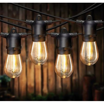 LED stmievateľná solárna dekoratívna reťaz 10xE27/0,3W/3/5V USB 2400 mAh 10,62 m IP65 čierna + diaľkové ovládanie