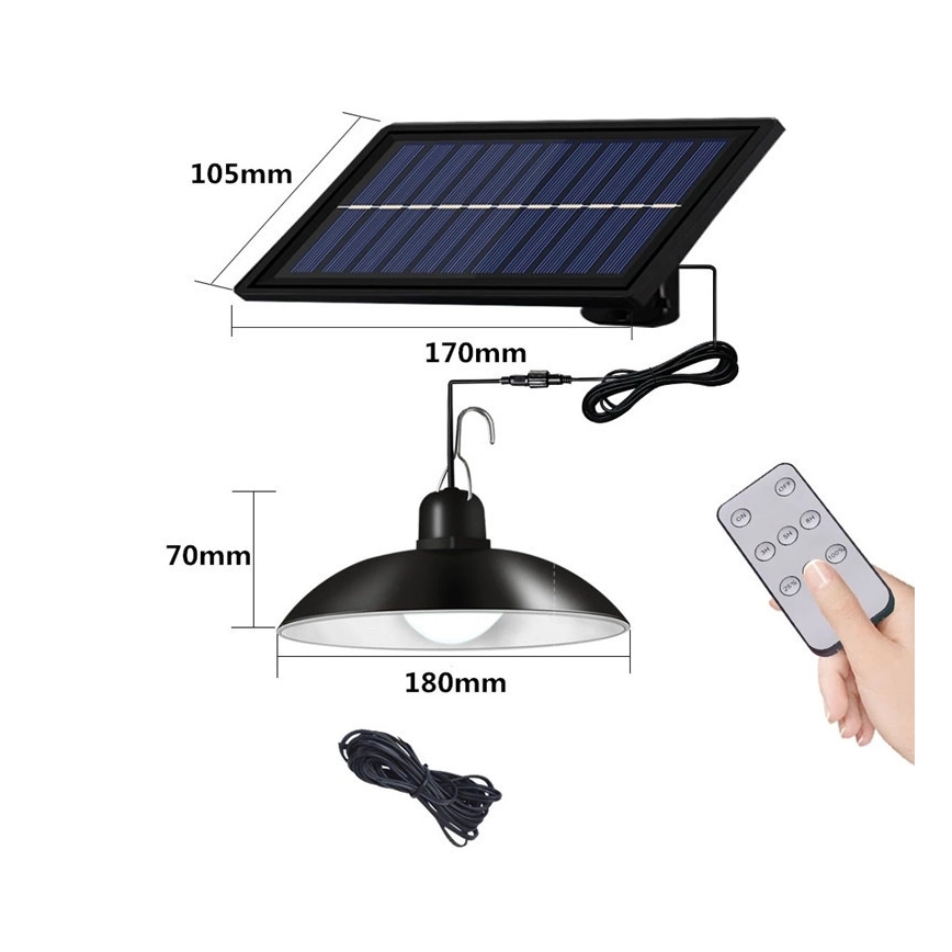 LED Stmievateľný solárny luster na lanku LED/1,8W/3,7V IP44 6500K 1600 mAh + diaľkové ovládanie