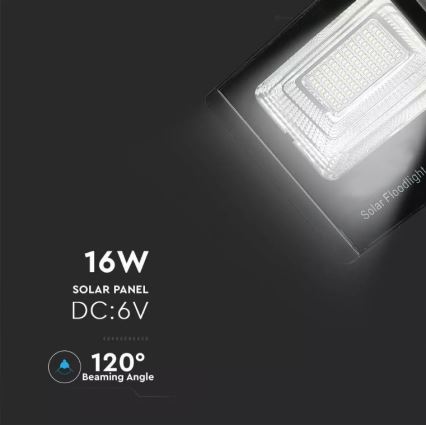 LED Stmievateľný solárny reflektor LED/16W/3,2V 6000K IP65 + diaľkové ovládanie