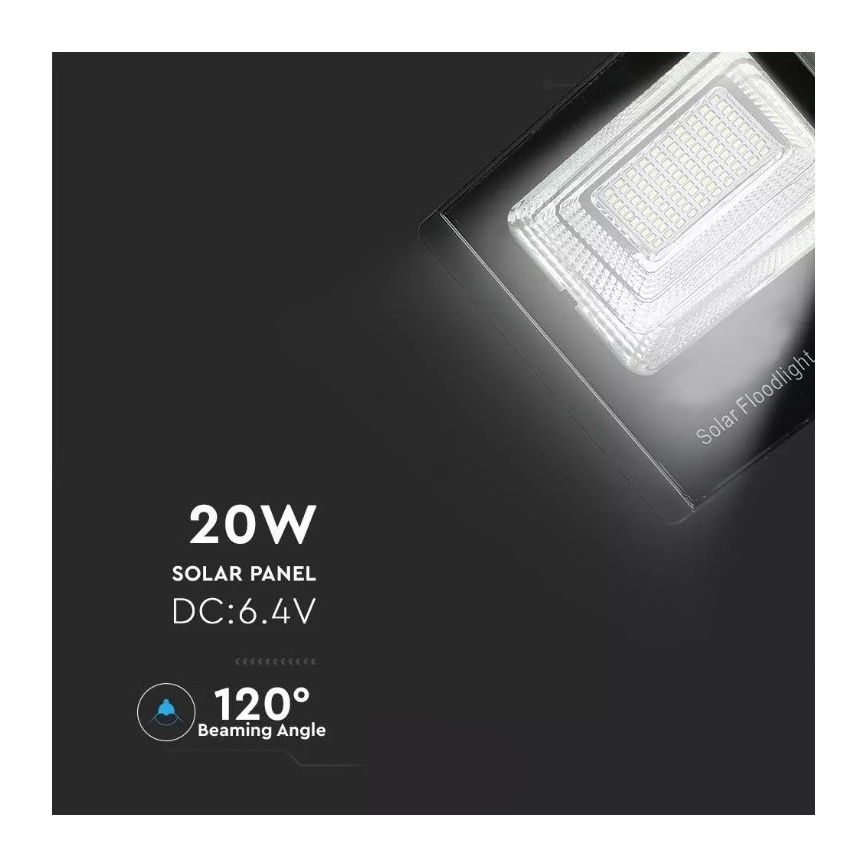 LED Stmievateľný solárny reflektor LED/20W/6,4V 4000K IP65 10000 mAh + diaľkové ovládanie