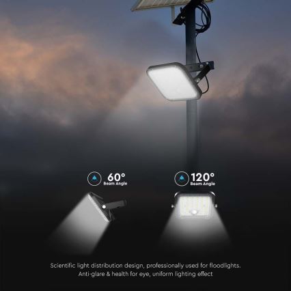LED Stmievateľný solárny reflektor so senzorom LED/10W/3,7V 4000/6000K IP65 + diaľkové ovládanie