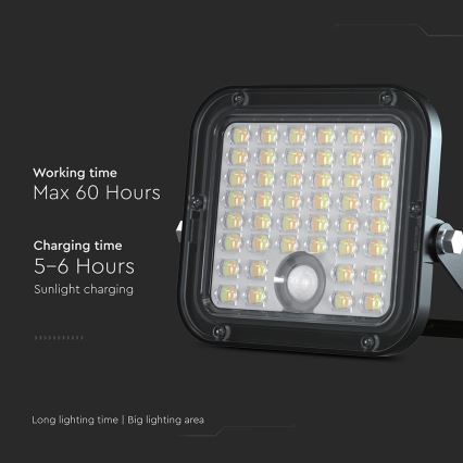 LED Stmievateľný solárny reflektor so senzorom LED/10W/3,7V 4000/6000K IP65 + diaľkové ovládanie