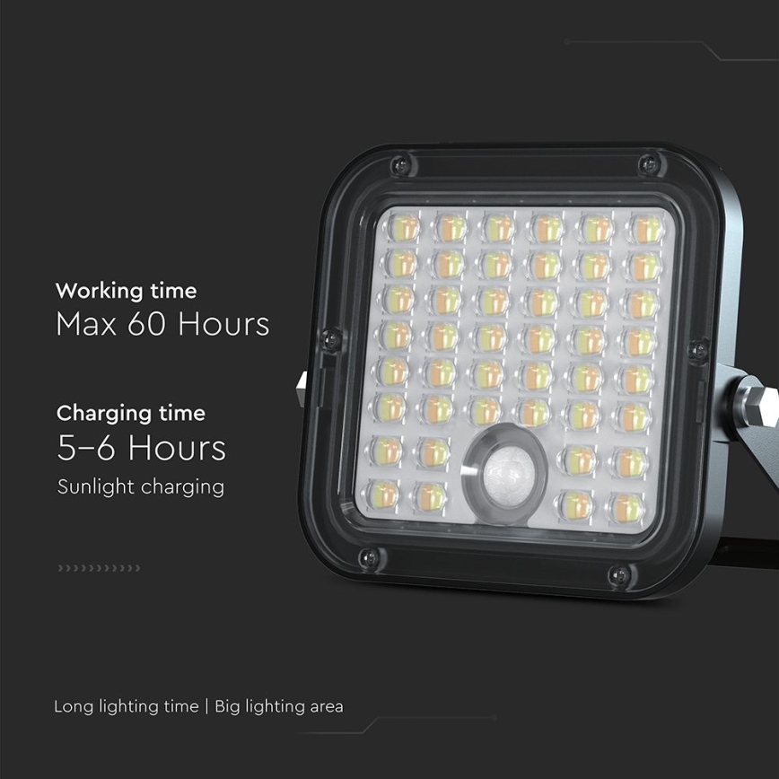 LED Stmievateľný solárny reflektor so senzorom LED/10W/3,7V 4000/6000K IP65 + diaľkové ovládanie