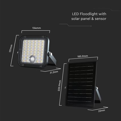 LED Stmievateľný solárny reflektor so senzorom LED/10W/3,7V 4000/6000K IP65 + diaľkové ovládanie
