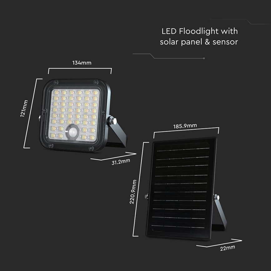 LED Stmievateľný solárny reflektor so senzorom LED/10W/3,7V 4000/6000K IP65 + diaľkové ovládanie