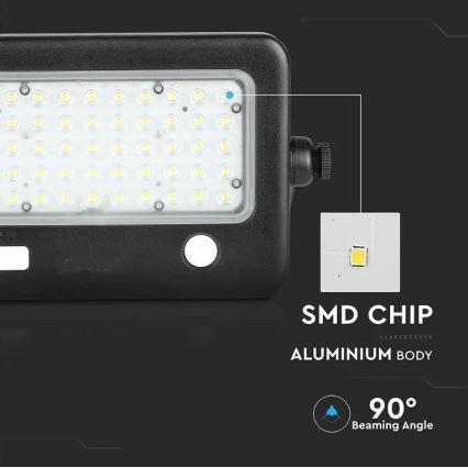 LED Stmievateľný solárny reflektor so senzorom LED/10W/3,7V 4000K IP65 7200 mAh + USB port