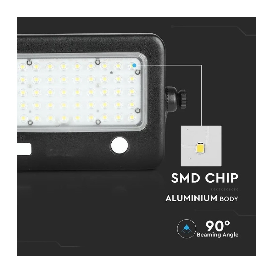 LED Stmievateľný solárny reflektor so senzorom LED/10W/3,7V 4000K IP65 7200 mAh + USB port