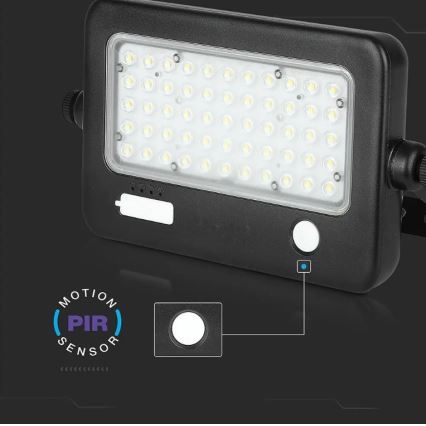 LED Stmievateľný solárny reflektor so senzorom LED/10W/3,7V 4000K IP65 7200 mAh + USB port