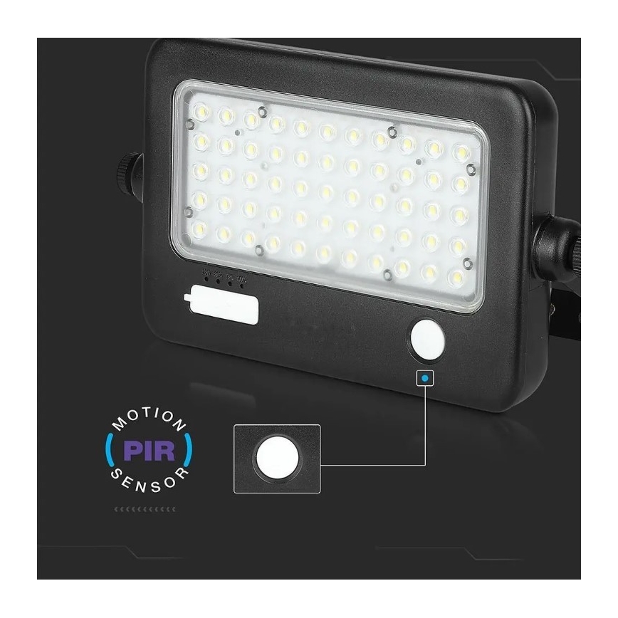 LED Stmievateľný solárny reflektor so senzorom LED/10W/3,7V 4000K IP65 7200 mAh + USB port