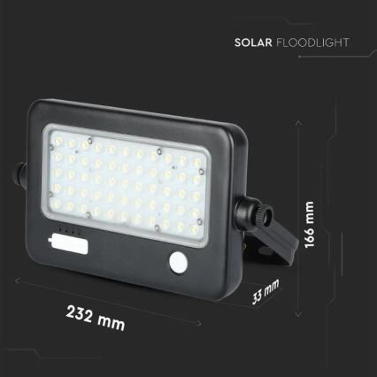 LED Stmievateľný solárny reflektor so senzorom LED/10W/3,7V 4000K IP65 7200 mAh + USB port