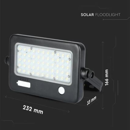 LED Stmievateľný solárny reflektor so senzorom LED/10W/3,7V 4000K IP65 + USB port