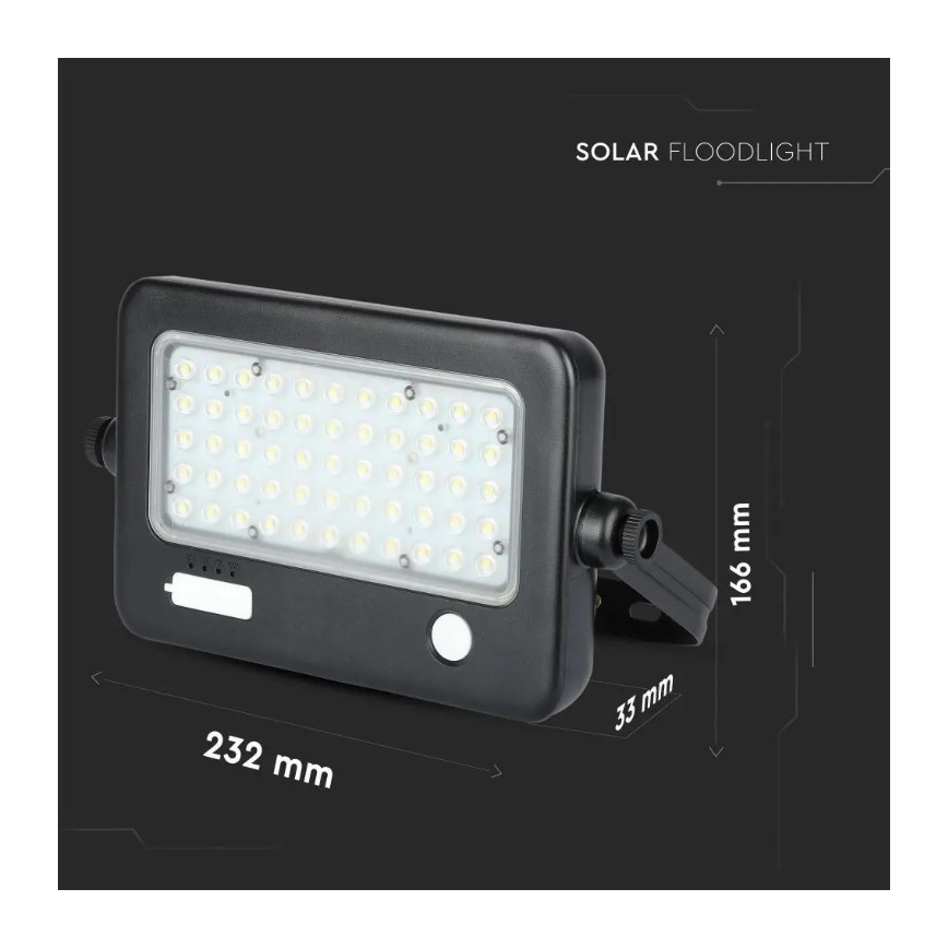 LED Stmievateľný solárny reflektor so senzorom LED/10W/3,7V 4000K IP65 7200 mAh + USB port