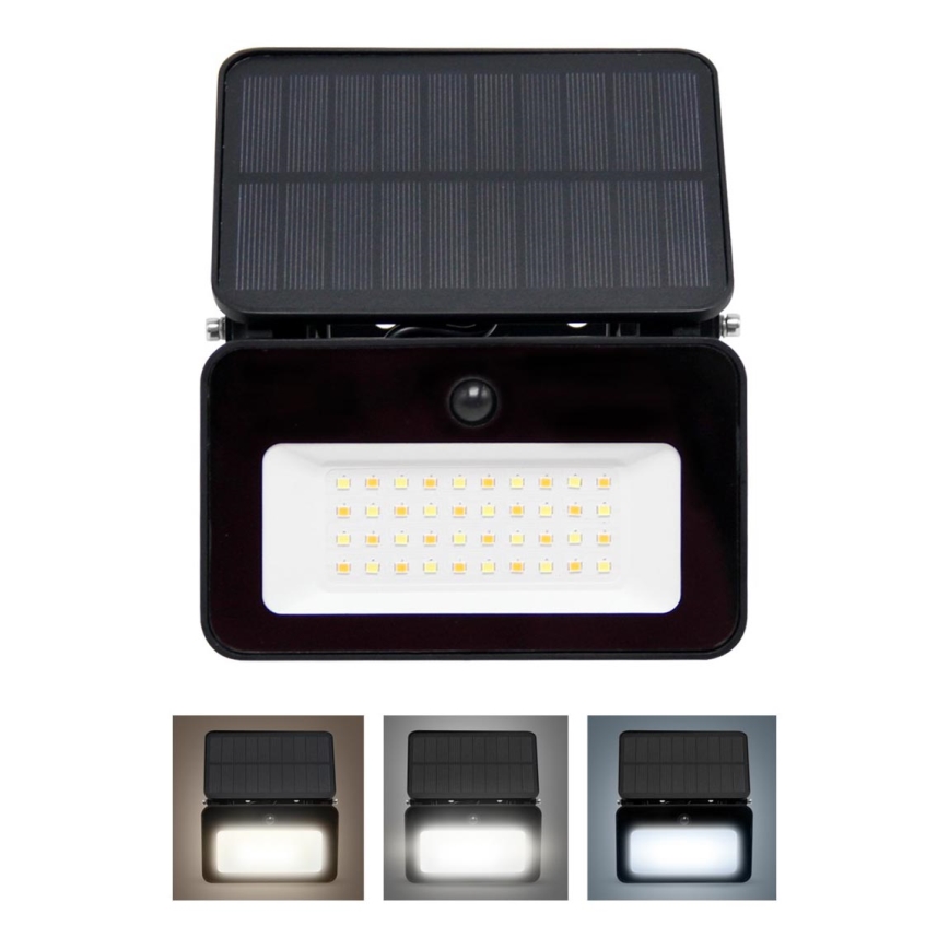 LED Stmievateľný solárny reflektor so senzorom pohybu a súmraku LED/6W/3,7V 2200 mAh 3000/4000/6500K IP65