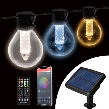 LED Stmievateľný solárny reťaz 15xLED/1,5W/3,7/5V 2700-10000K 2200 mAh 9 m IP65 čierna + diaľkové ovládanie