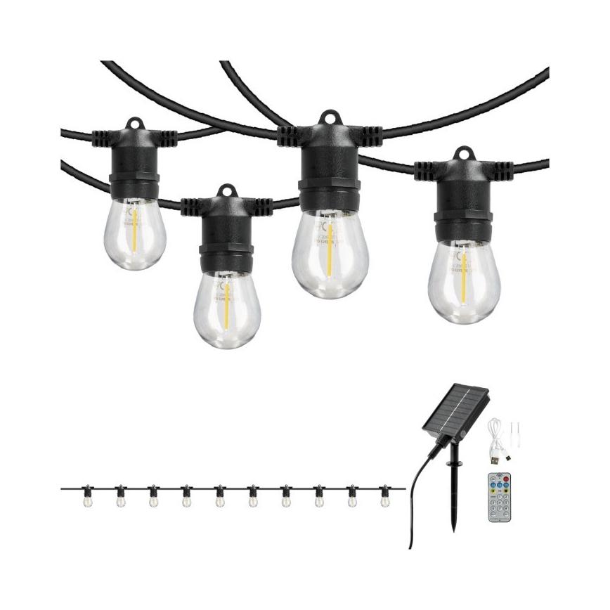 LED Stmievateľný solárny dekoratívny svetelný reťaz STARLIGHT NEO 10xE27/3,7V 2700K IP54 1200 mAh 11,5m + diaľkové ovládanie