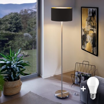 LED stojacia lampa TUNJA 1xE27/20W/230V pr. 38 cm matný chróm/čierna