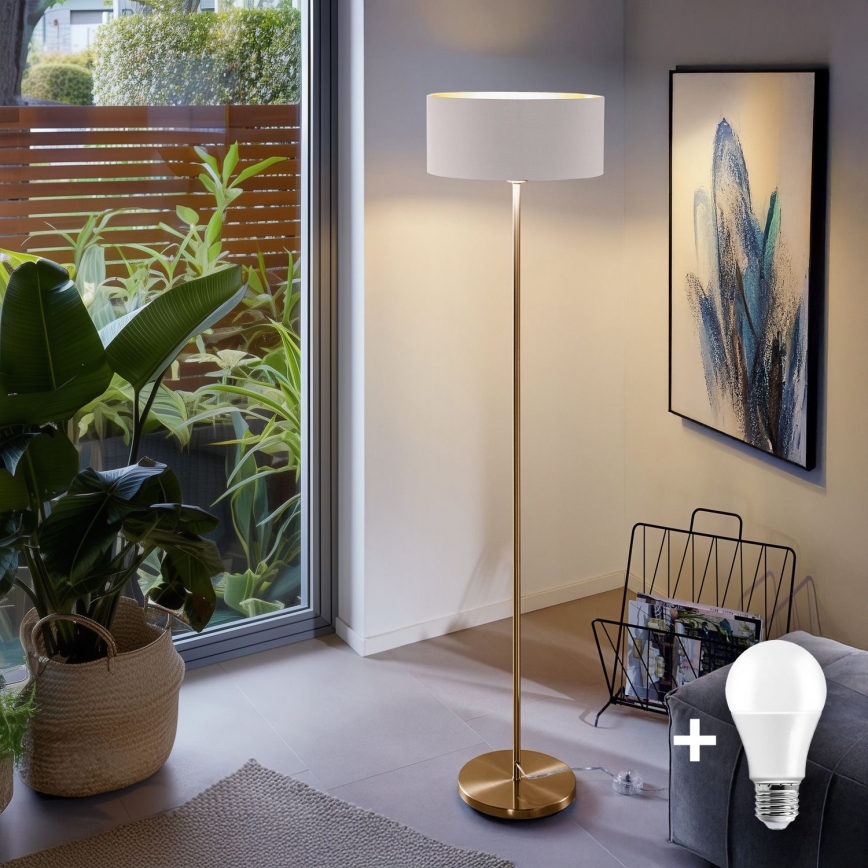 LED stojacia lampa TUNJA 1xE27/20W/230V, priemer 38 cm, zlatá/biela