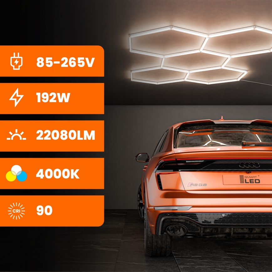 LED stropné svietidlo HEXAGON LED/192W/85-265V 4000K 298x209 cm CRI 90 IP54 biela